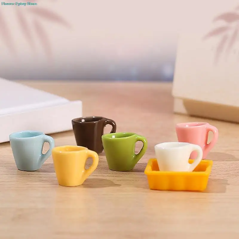 NEW 4Pcs/Set 1:12 Dollhouse Miniature Cup Coffee Cup Tea Cup Tray Kitchen Tableware Accessories Doll house Life Scene Decor