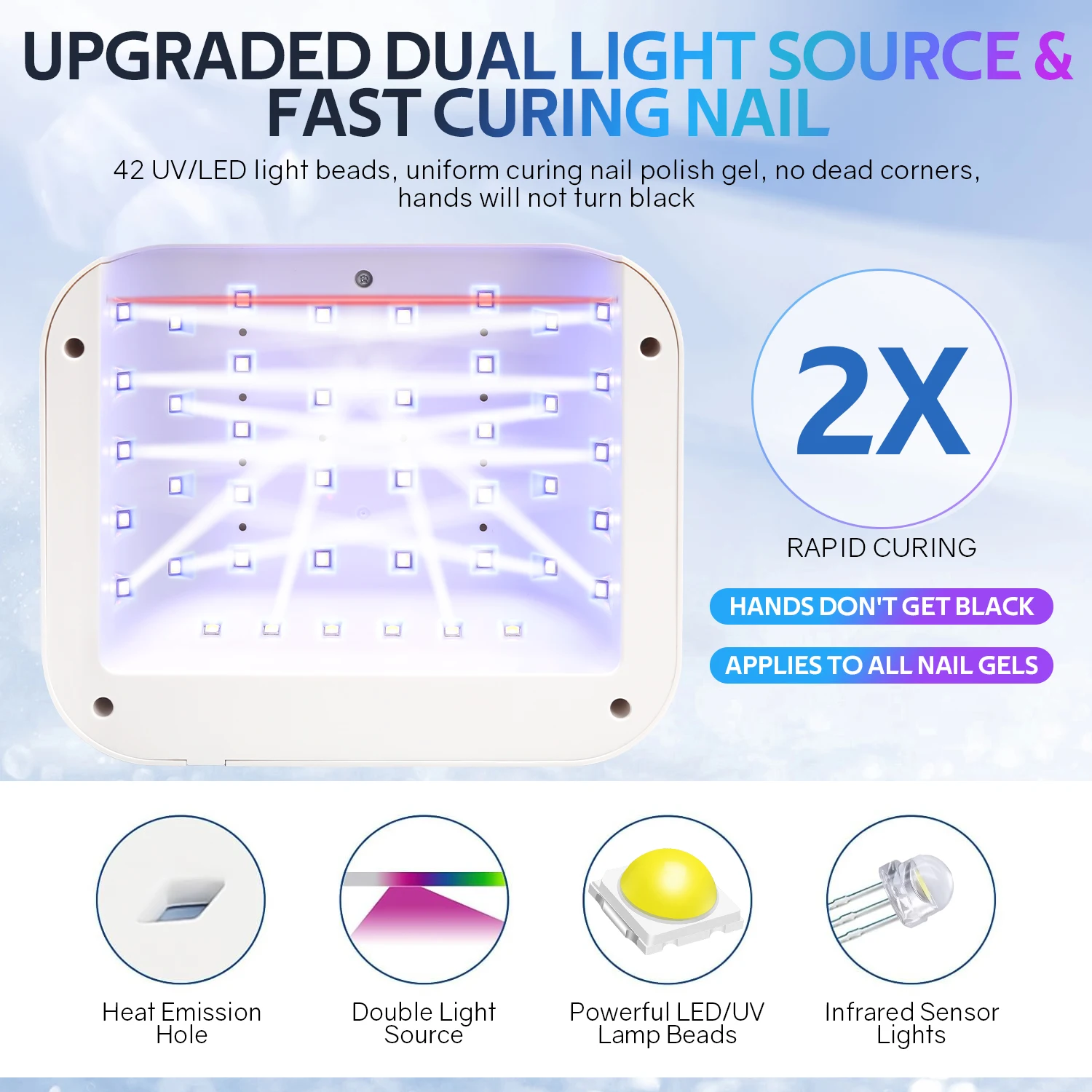 LCD 디스플레이가 있는 UV LED 네일 램프, 42LED, 168W 충전식 젤 경화 램프, 다이아몬드 디자인, 가정용 DIY 매니큐어 사용