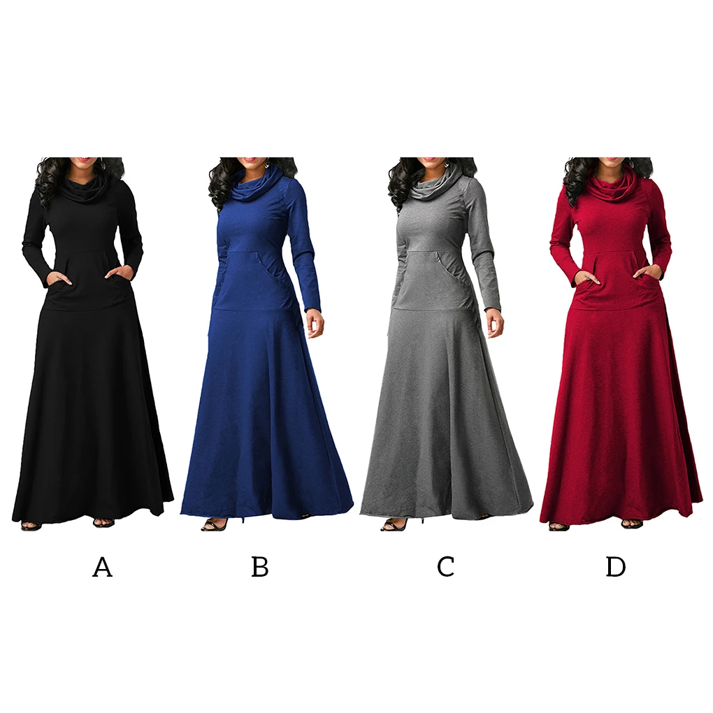 Robe longue pour femmes, couleur unie, Costume de soirée avec poches, gris, XXL