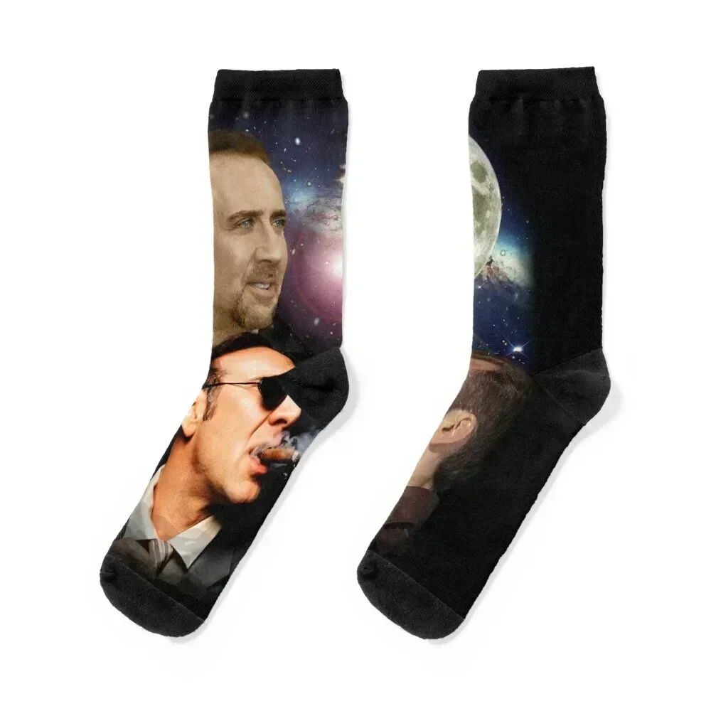

Nicolas Cage Month Smoke Socks with print Antiskid soccer sports and leisure Non-slip Socks Female Men's