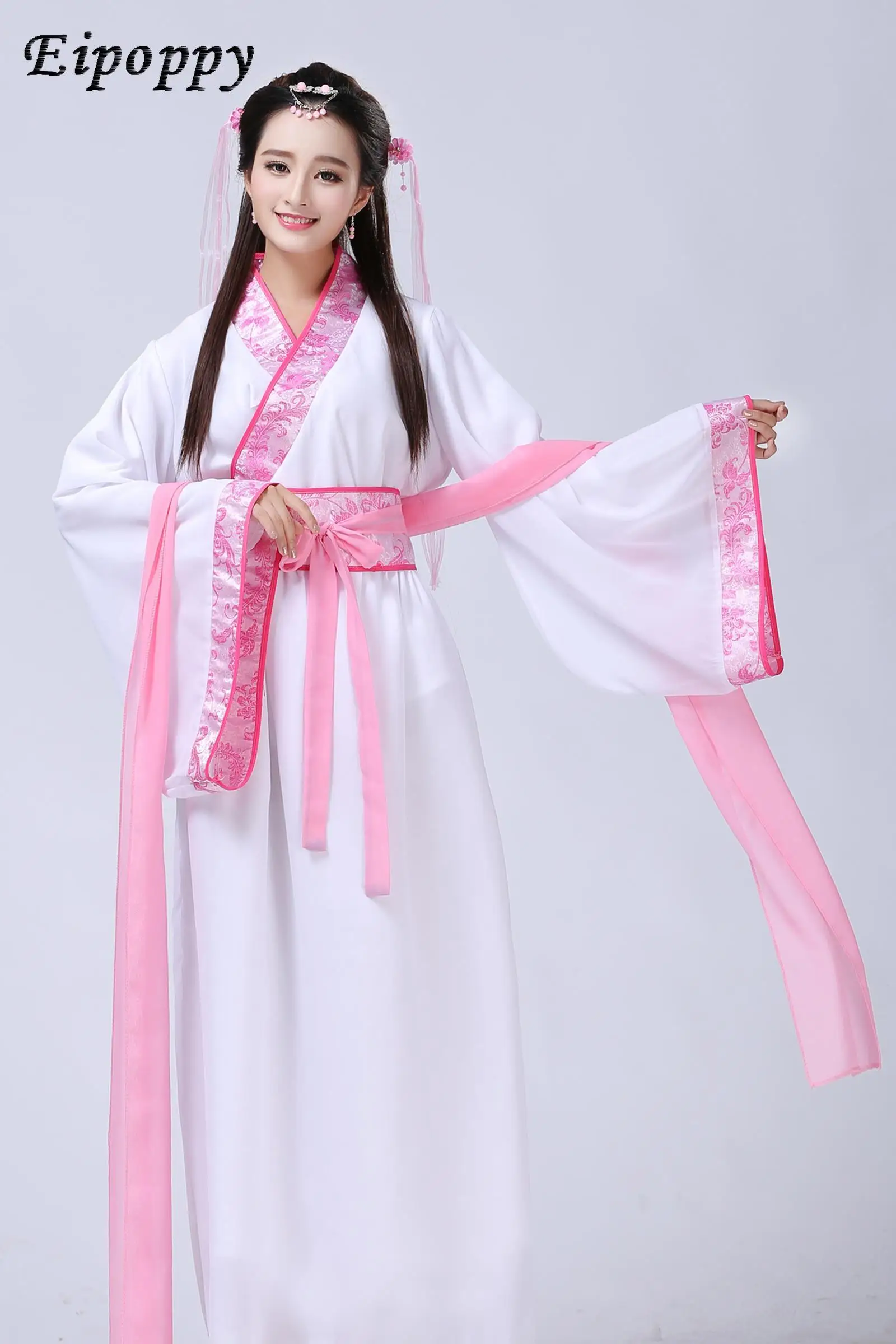 ชุดนางฟ้าแขนกว้างสง่างามเครื่องแต่งกายเต้นรำ Guzheng กระโปรง Hanfu nuwa