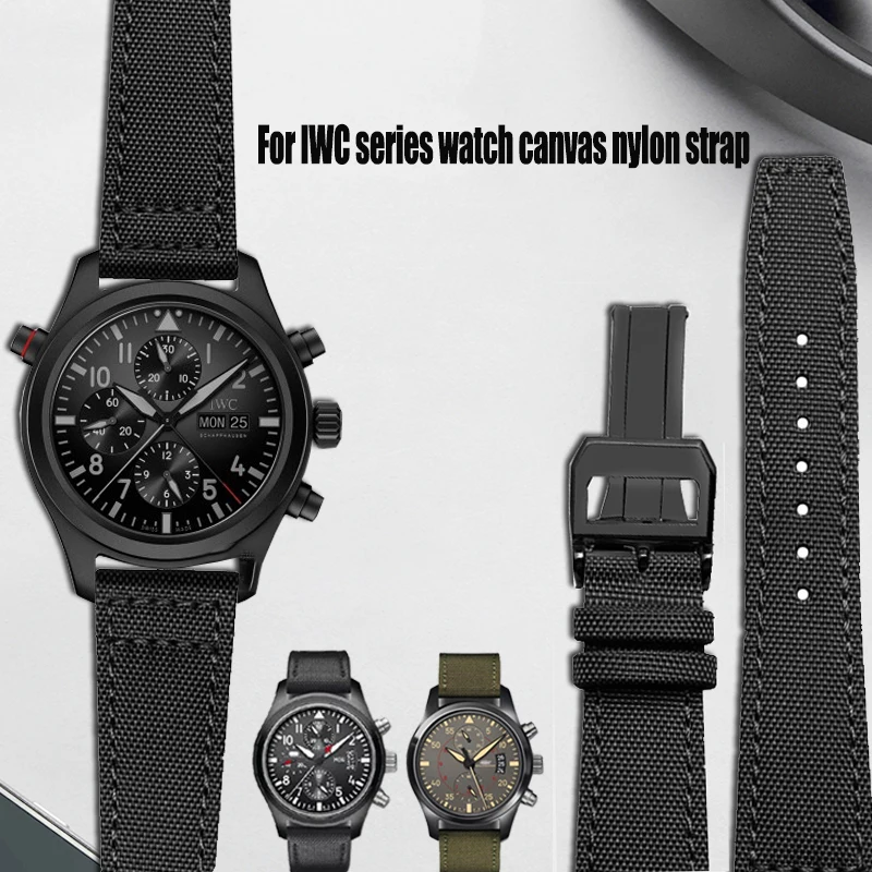 Nylon Canvas Watchband For IWC PILOT Portugal Fabric 20MM 21MM 22MM Leather Watch Strap Black Armygreen Men\'s Cowhide Wristband