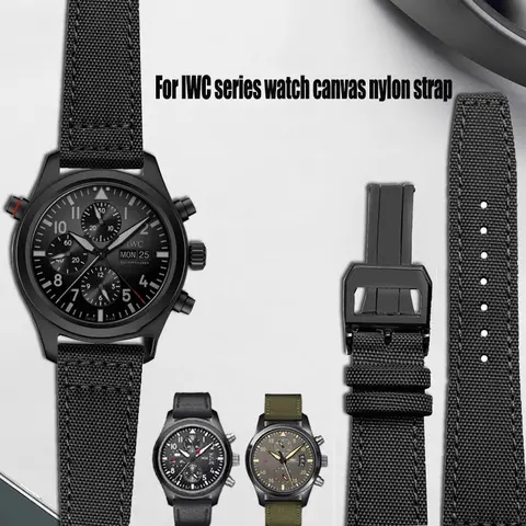 Nylon Canvas Watchband For IWC PILOT Portugal Fabric 20MM 21MM 22MM Leather Watch Strap Black Armygreen Men's Cowhide Wristband