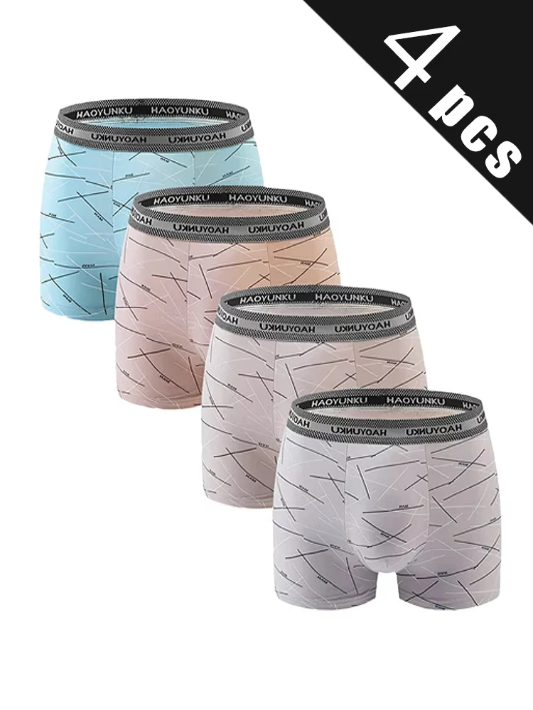 4PCS/Lot Men's Panties Striped Printing Student Quick Drying Man Underwear Boxers  U Convex Male Breathable  Underpants