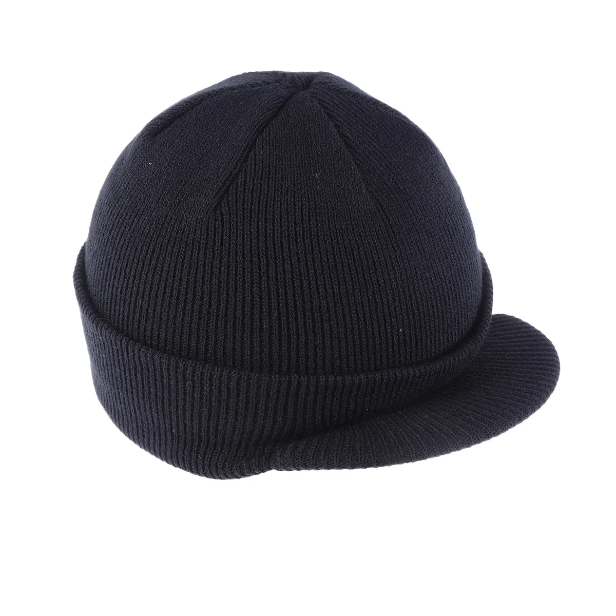 

Warm Knitted Beanie Hat Black Cable Knit Design Curved Visor Windproof Sun Protection Thermal Winter Cap For Outdoor Sports