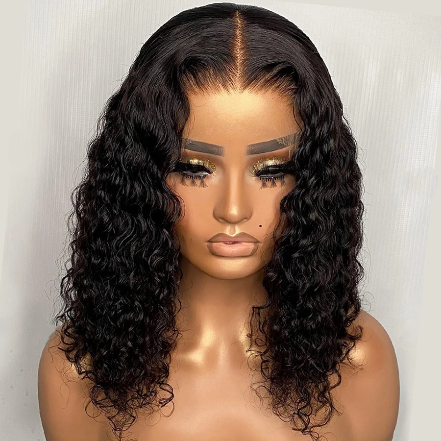 

Deep Wave Bob Wig 13x4 Lace Frontal Wig Human Hair Natural Hairline Peruvian Remy Curly Short Bob Lace Wig Preplucked Baby Hair
