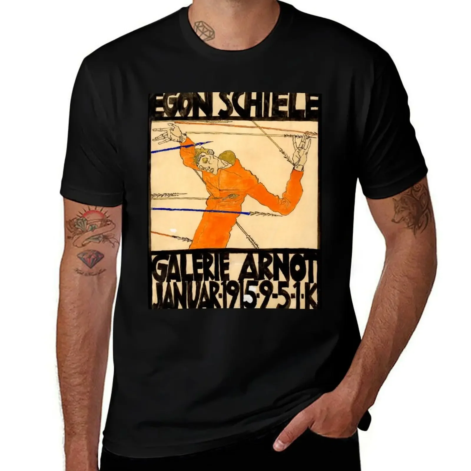 Egon Schiele - Art Poster of the Schiele exhibition at Galerie Arnot 1915 T-Shirt graphics plain t shirts men