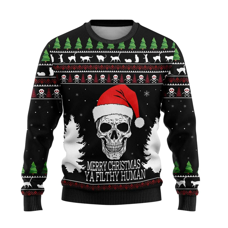 Cute Animal 3D Printed Ugly Christmas Sweater For Men Women Clothes Funny Skull Design Graphic Sweatshirts Casual Crewneck Tops