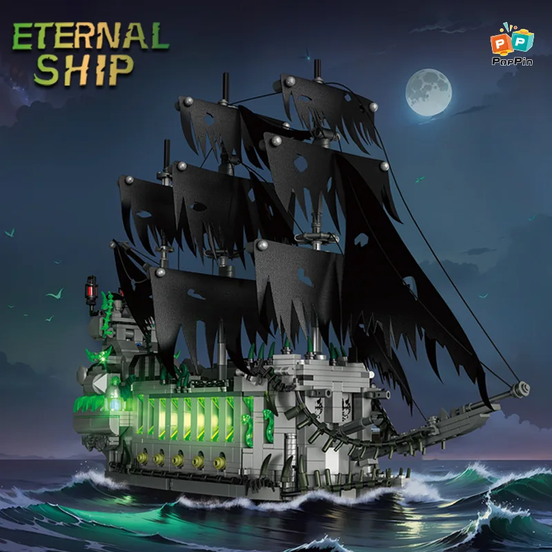 

Building Block Assembly Model - Christmas Pirate Ship Theme Gift! LED Luminous Ghost Ship - Mobile Cannon&Anchor