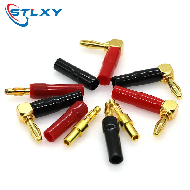 Stlxy 5PCS red black connector right angle 90 degree 4mm banana plug screw L-shaped terminal amplifier video speaker adapter