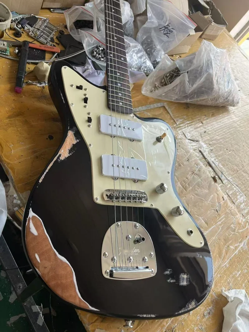 2025 Heavy black aged electric guitar, maple neck, rosewood fingerboard, customizable, free delivery
