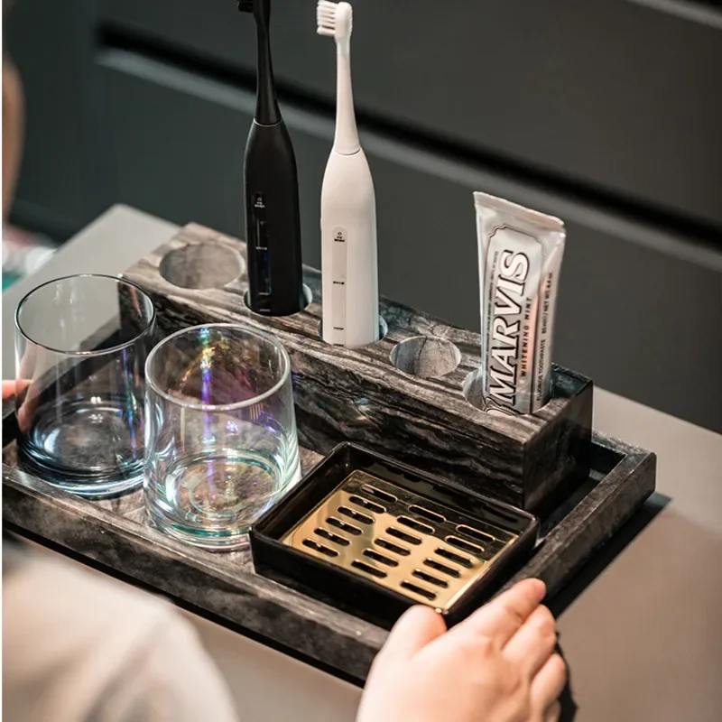 Marble Electric Toothbrush Storage Rack High-end Mouthwash Cup Set Bathroom Washbasin Toothbrush Storage