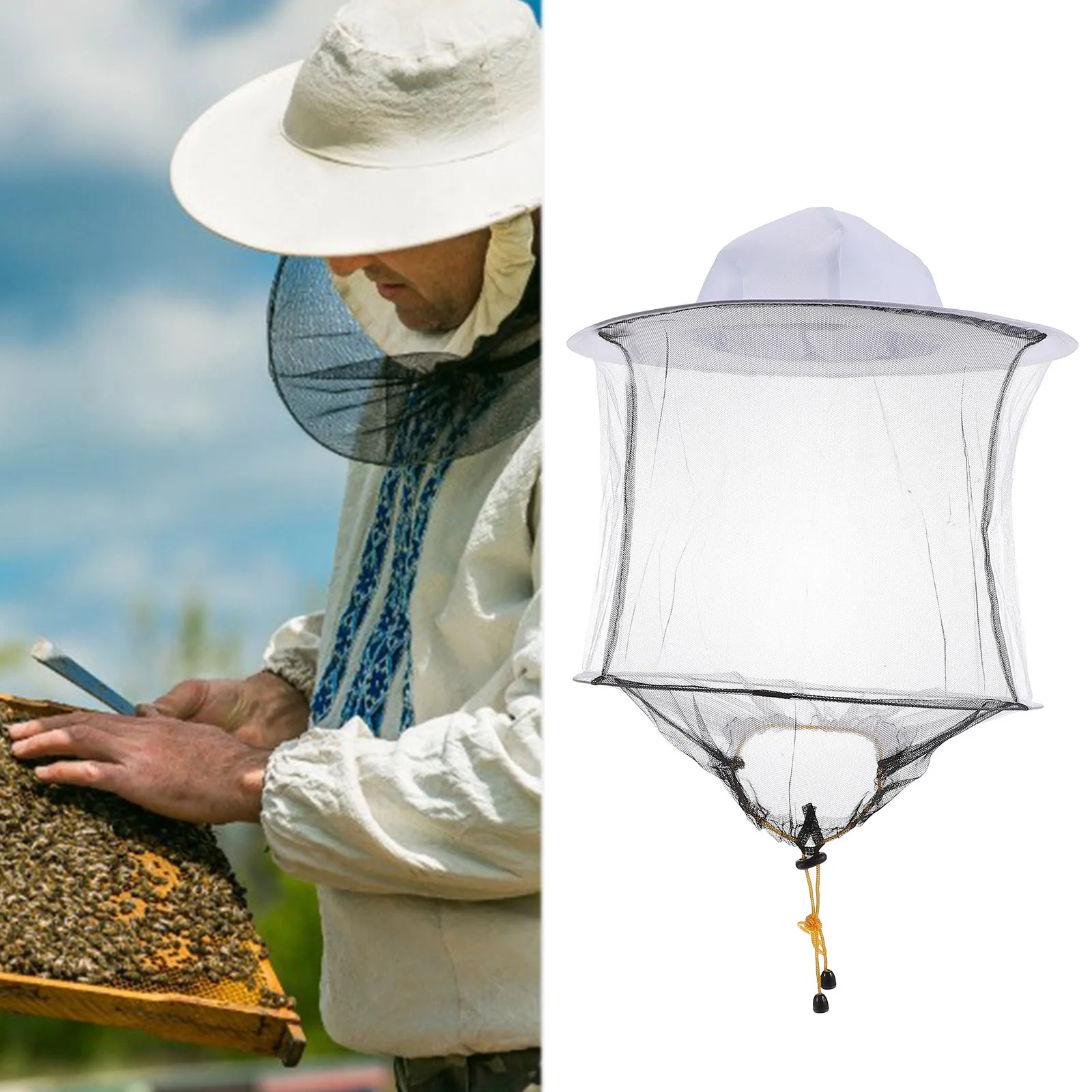 

2Pcs White Beekeeping Hat with Veil Breathable Polycotton Mesh Adjustable Strap for Outdoor Activities