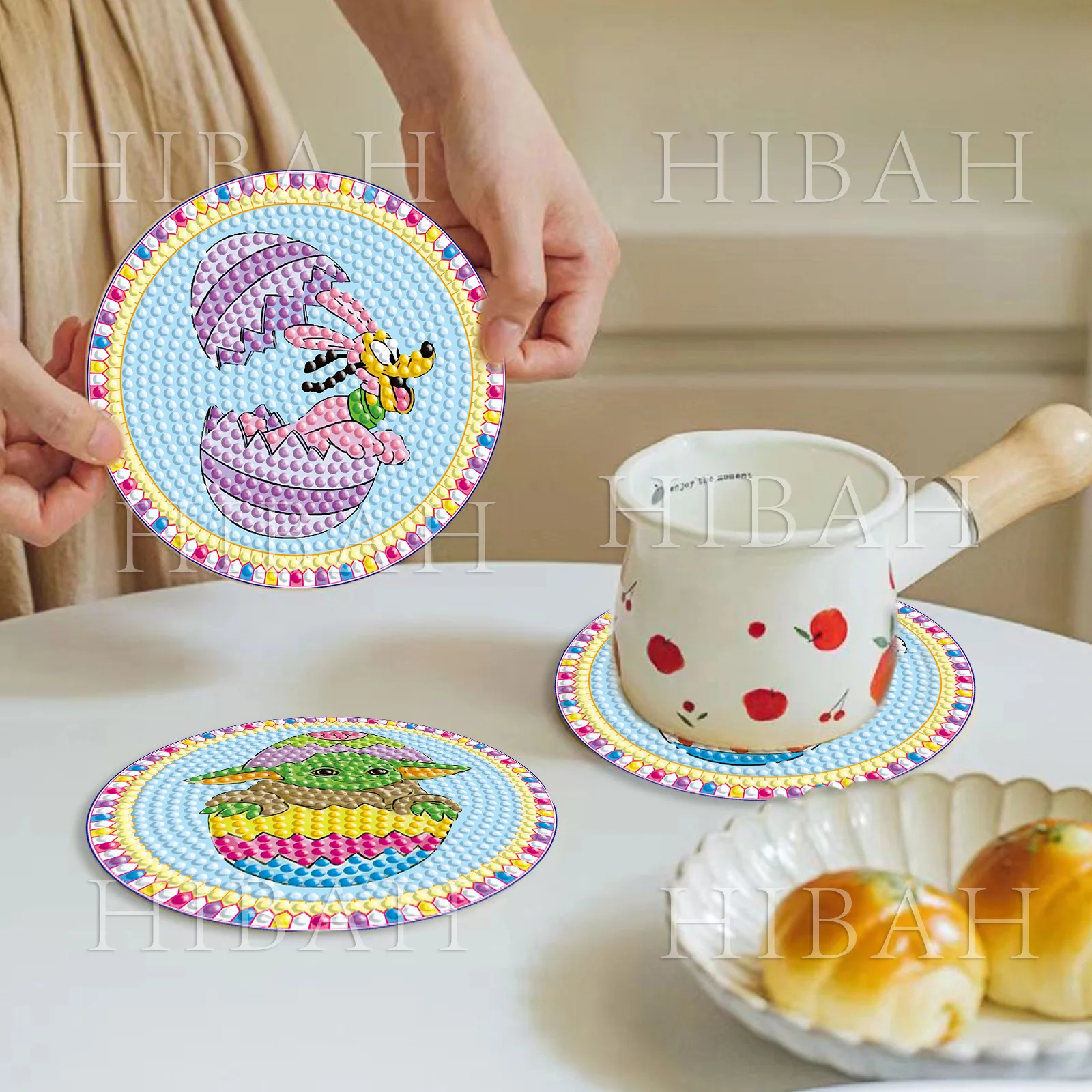 

Mickey Minnie DIY Rhinestone Studded Coaster Slip Resistant Coasters with Holder Gift Souvenirs Animal Ornament