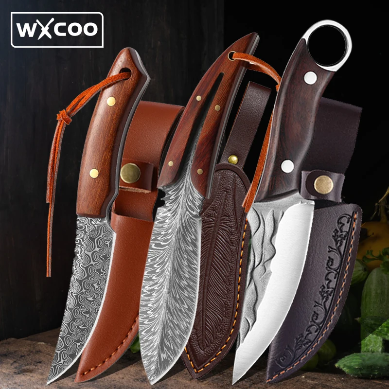 Kitchen Boning Chef Knife 5Cr15 Forged Stainless Steel Bone Chopping Meat Cleaver Vegetables Slicing Butcher Knife with Sheath