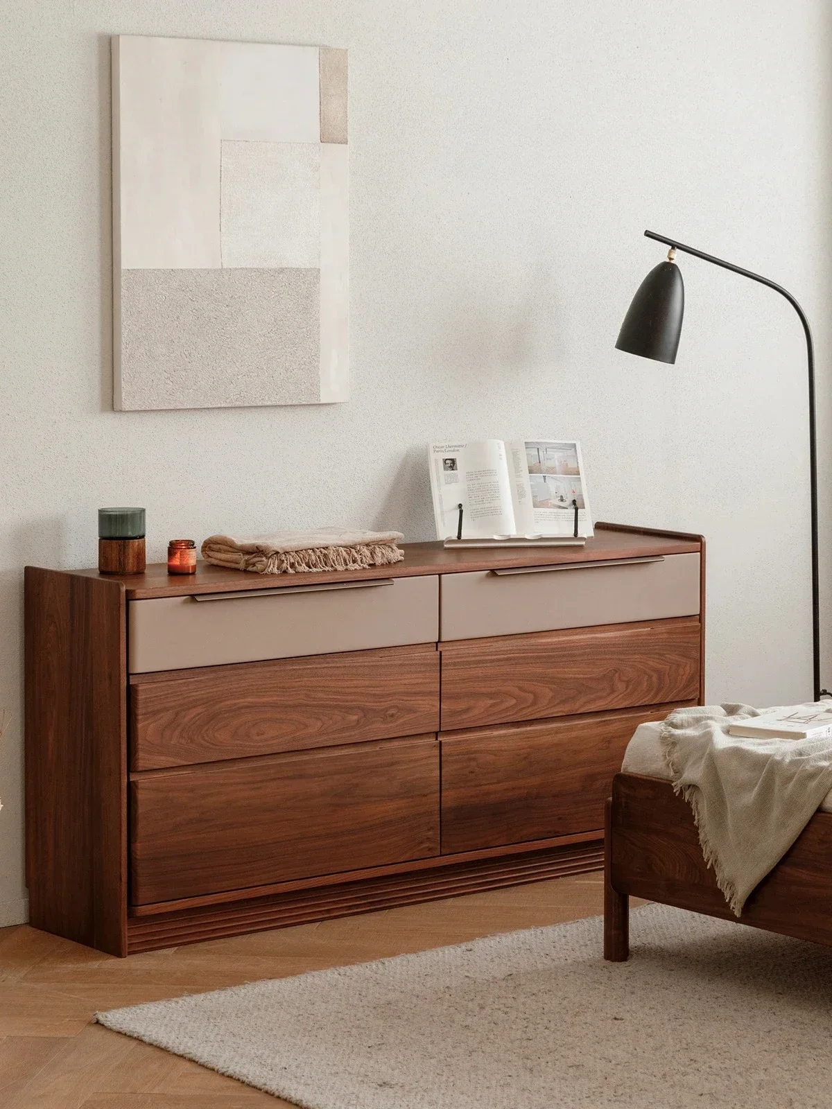 

Black Walnut Chest of Six Drawers Drawer Bedroom Storage Living Room Japanese Simple Solid Wood Chest of Drawers