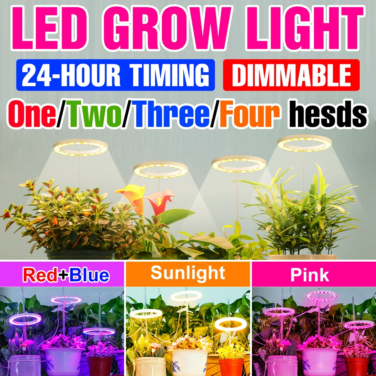 LED أضواء تنمو داخلي الطيف الكامل البذور زهرة عصاري أصائص زرع زراعة مصباح USB DC5V عكس الضوء مع وظيفة التوقيت
