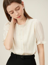 FSLE Simple Commuting Design Shirt Short-sleeved Summer New Style Round Neck Embroidered Top Shirt for Women 24FS12072