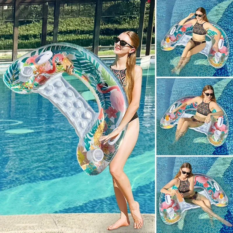

1PC 91*75cm Inflatable Water Seat Leisure Water Sofa Float Lounger Chair With Cup Holder Suitable for Summer Swimming Pool Party