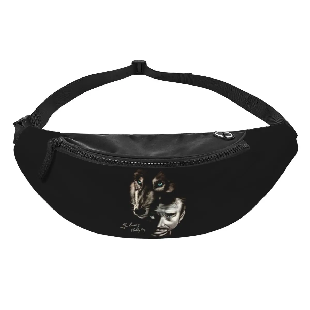 Custom Johnny Hallyday And Wolf Fanny Pack Men Women Cool Singer Rock Star Crossbody Waist Bag for Running Phone Money Pouch