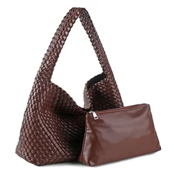 ZR DIARY Luxury Woven Bag Women PU Leather Large Capacity Tote Bags Casual Fashion Textured Soft Shoulder Bag BZ618