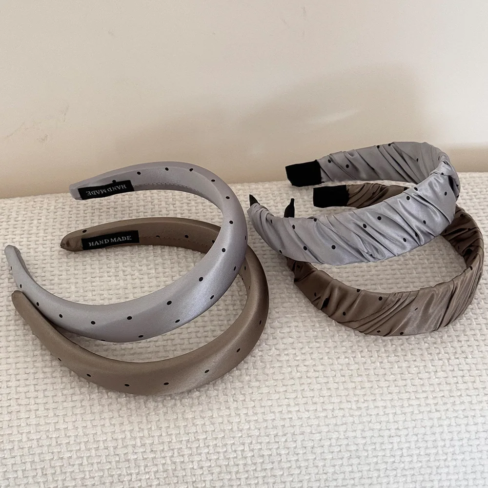 

Корейская широкая повязка на голову в горошек для женщин и девочек, модная повязка для мытья лица, обруч 2025, чародеи, элегантный винтажный поп, популярные взрослые