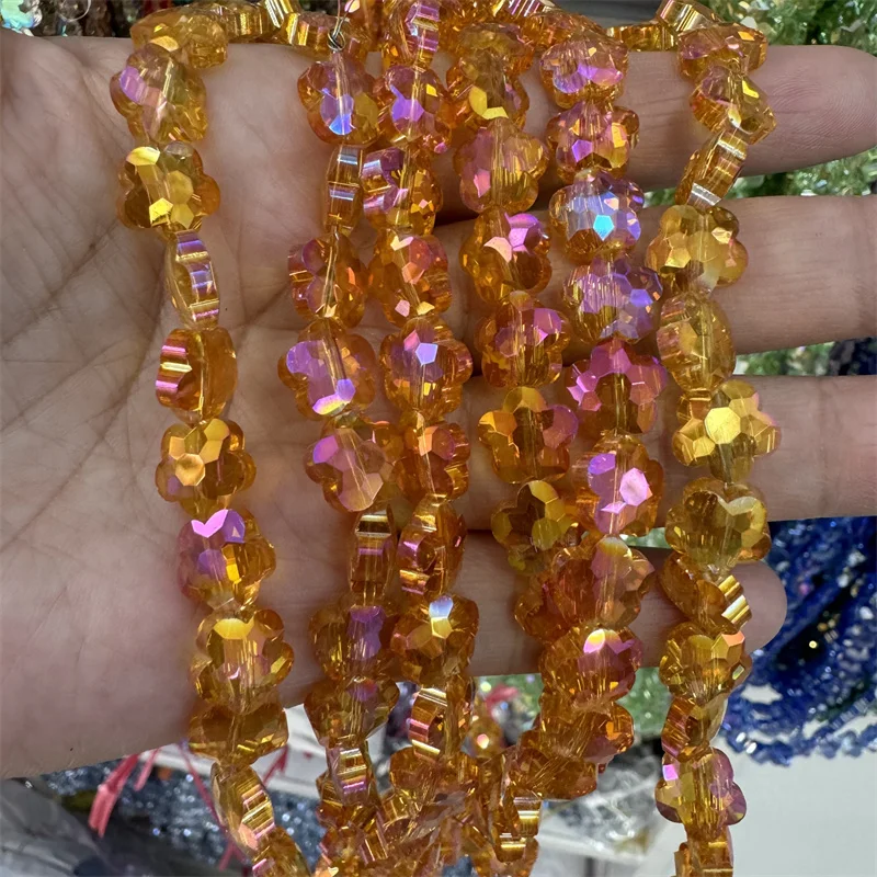30pcs High Quality Multicolor AB Color Crystal Beads Plum Flower Shape Faceted Glass Beads For Jewelry Diy Making Necklace New