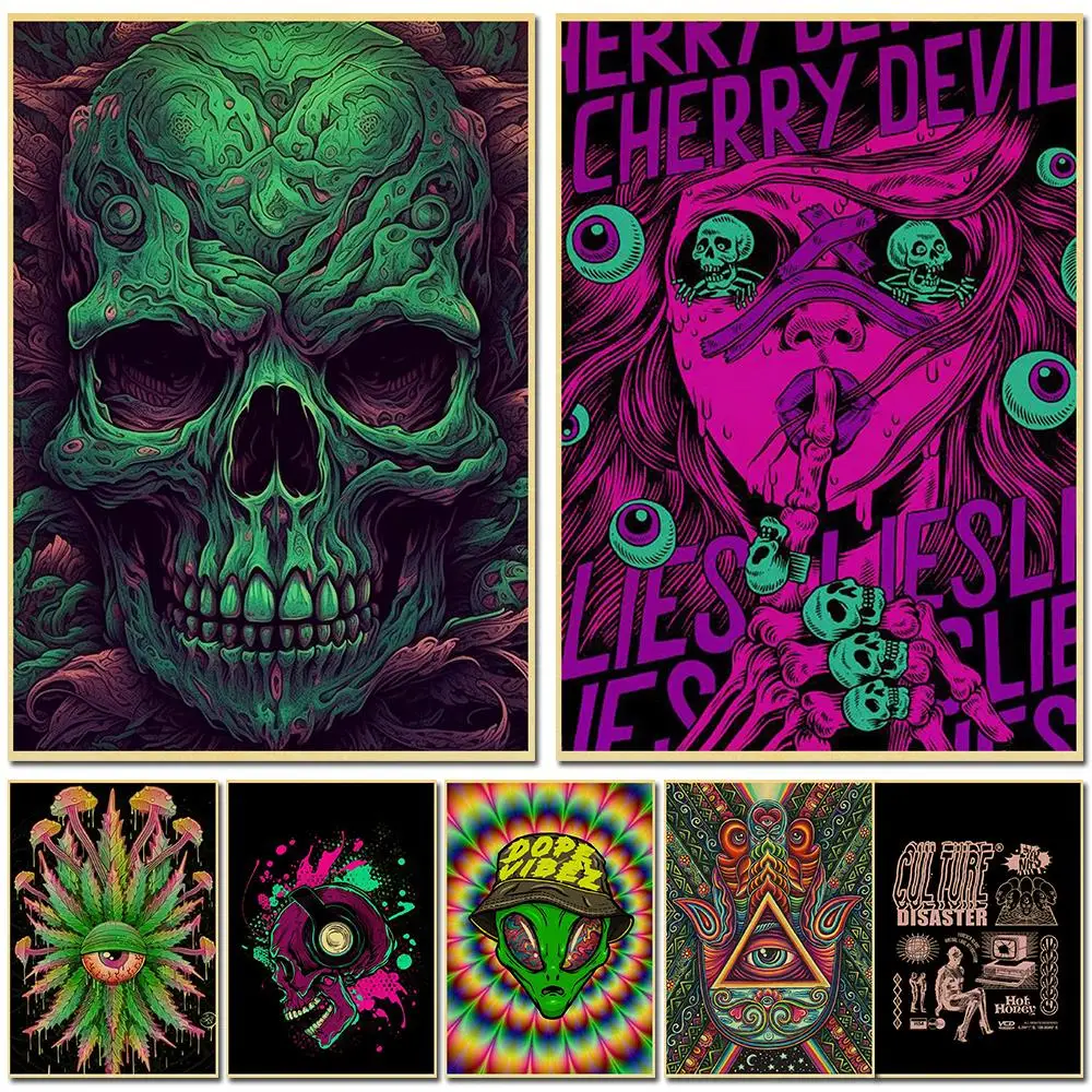 Skull Horror Eyes Cool INS Poster Wall Chart Prints and Posters Home Living Bed Room Decor Bar Pictures Frameless Wall Painting