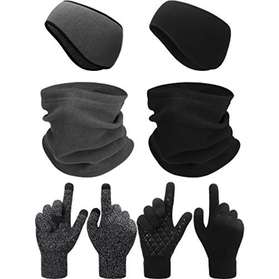 

6 Pieces Ear Warmer Headband Warmer Face Mask Fleece Neck Gaiter Touch Screen Winter Knit Gloves for Men and Women