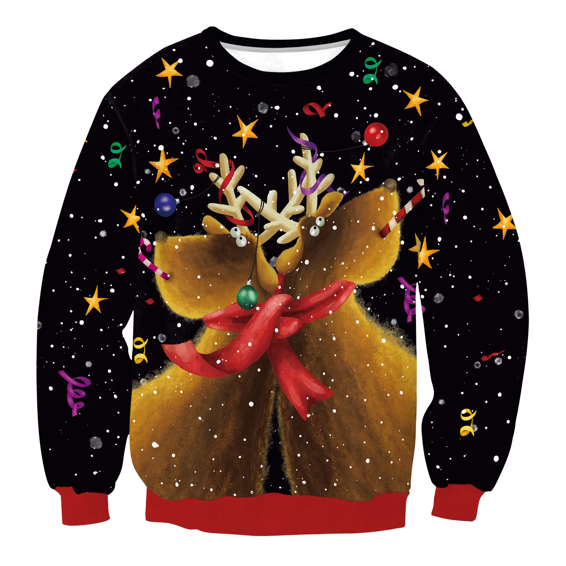 Men Women New Year Eve Xmas Sweatshirt 3D Funny Print Holiday Party Jumper Tops Unisex Pullover Reindeer Ugly Christmas Sweater