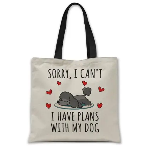 Polarshe Canvas tote bags Sorry I have plans with my dog (POODLE) dog lover gift