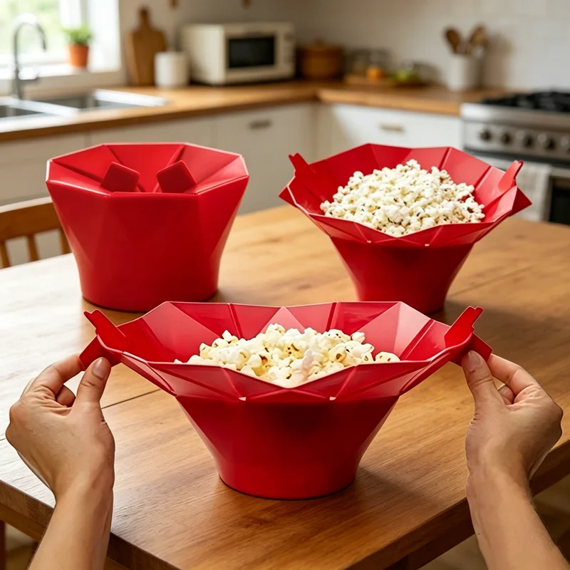 Foldable Microwave Popcorn Bowl DIY Silicone Popcorn Maker BPA-free with Lid Dishwasher Safe Kitchen Tools for Making Popcorn