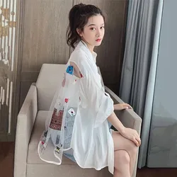 Design Sense Sunscreen Clothing Female Summer 2023 New Korean Students Loose Mesh Stitching Shirt Thin Sweet Transparent Coat