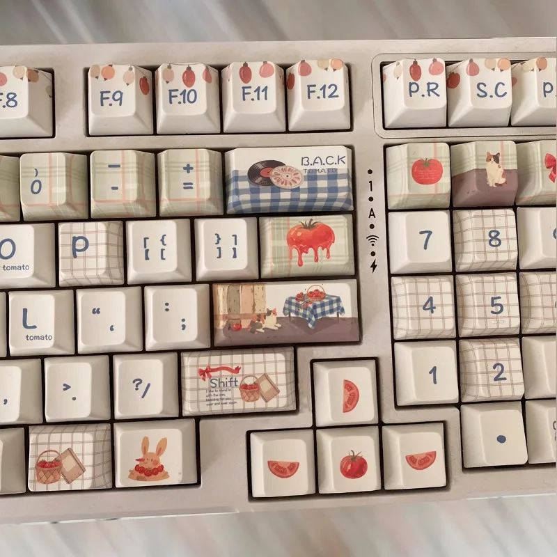 文学トマトボーイテーマキーキャップカスタムチェリープロファイルかわいいトマト漫画シンプルで小さなニッチメカニカルキーボードキーキャップ