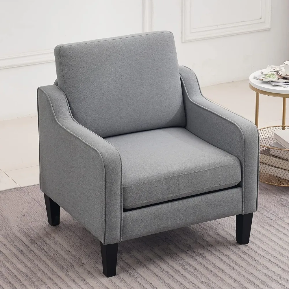 VINGLI-Silla de acento moderna de mediados de siglo, sillas de Tela Gris claro para sala de estar, Sillón tapizado con brazos escotados