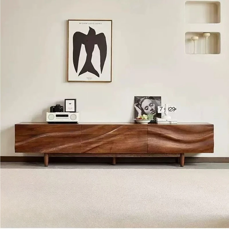 TV Cabinet Nordic Black Walnut Wood Living Room Storage Tv Stand Entertainment Center Unit Panel Muebles Furniture For Tv