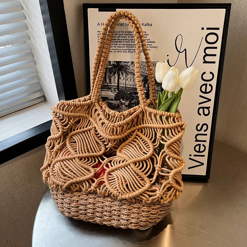 2024 Summer Big Straw Bags for Women Tote Bags Beach Bags Woven Handbags Travel Shopper Casual Resort Style Shoulder