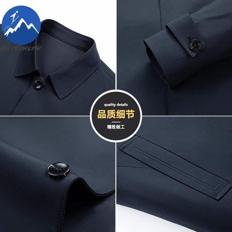 Maxbarley 2025 New Trench Coat Men Trendy Designer Single Breasted Long Windbreaker Coat Man Spring Autumn Elegant Lapel Jacket