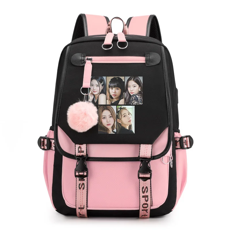 

New Fashion Casual Korean K-POP Combination Pattern Backpack Casual Street Cool USB Backpack High Quality Zipper Backpacks