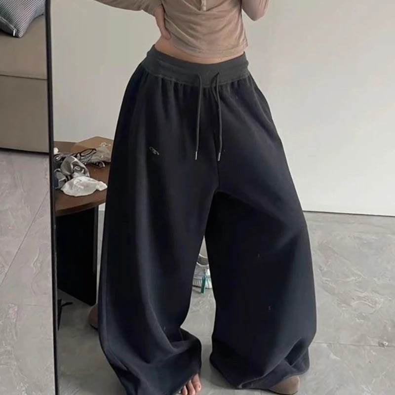 アメリカンレイジージャズスウェットパンツ女性ソリッドカジュアルルーズワイドレッグパンツヒップホップハイウエストストリートダンス原宿Y2Kパンツ