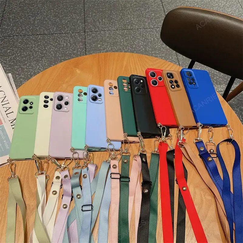 Redmi12 Note12 Necklace Strap Cord Crossbody Lanyard Liquid Silicone Case For Xiaomi Redmi Note 12 11 10 Pro Plus 4G 5G 12s 11s