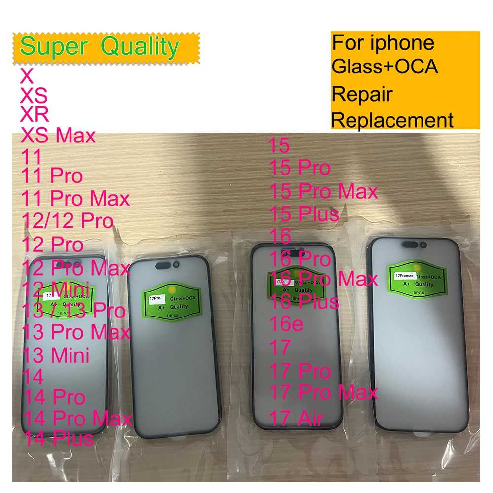 10 sztuk – do iPhone 17, 16, 15 Plus, 14, 13 Mini, 12, 11 Pro Max, XR, 18 Duo – panel dotykowy, zewnętrzne szkło przednie z warstwą OCA. — zdjęcie produktu 7