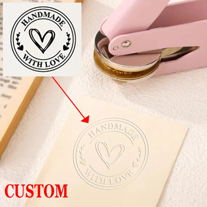

Made with Love Handmade Book Embosser Custom Address Text Personalized Logo Design Seal for DIY Valentine's Day Invitation