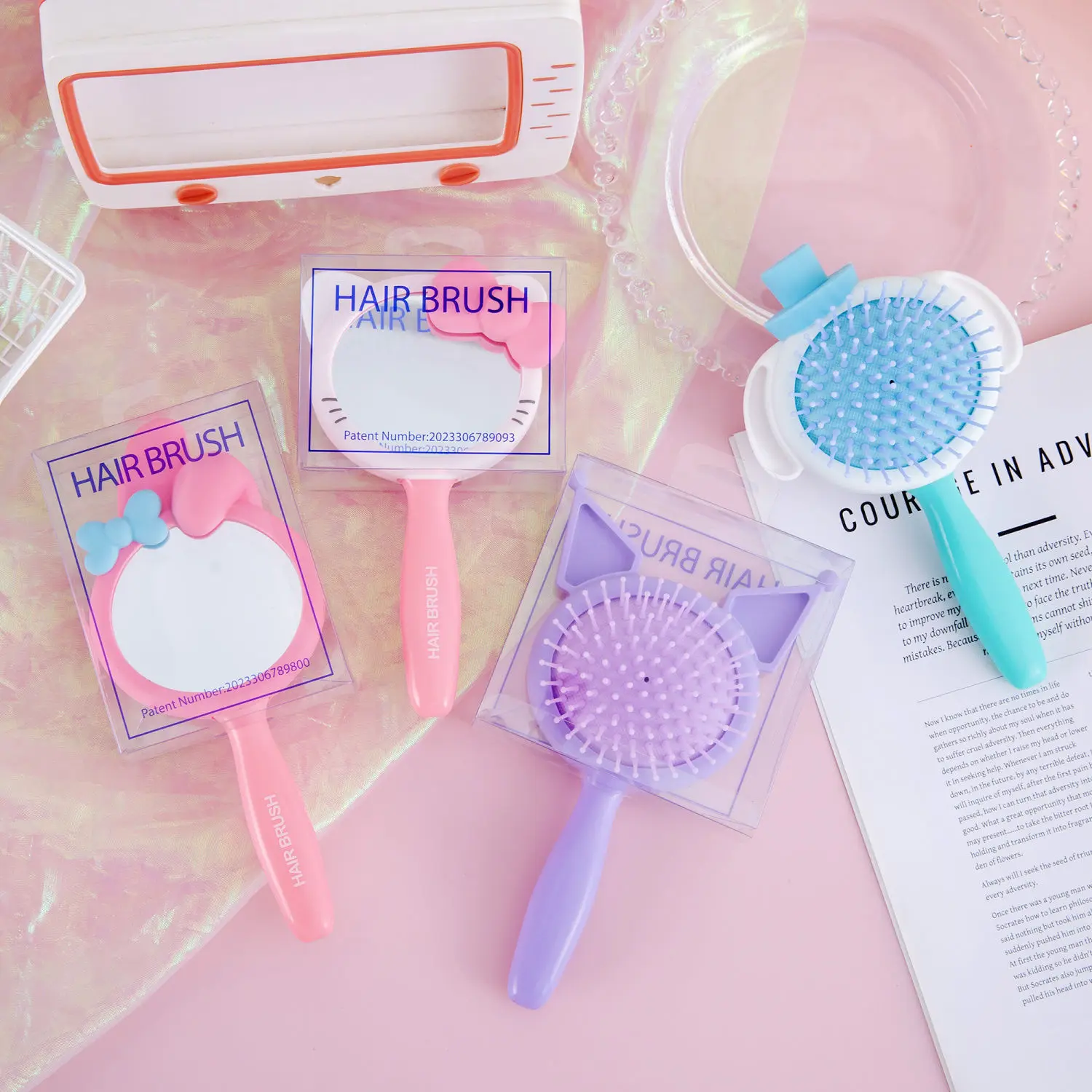 قطعة واحدة من مشط تدليك الوسادة الهوائية، مشط تدليك كرتوني إبداعي، مرآة فتاة لطيفة للمنزل، مشط وسادة هوائية متينة