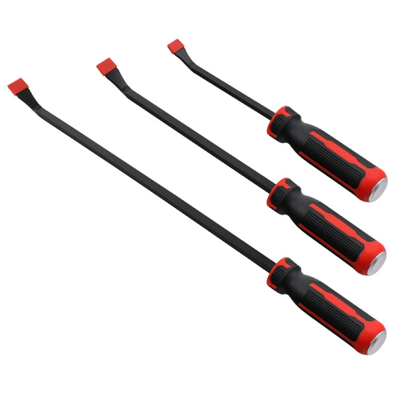 3 Piece Pry Bar Set Crow Bar Includes 12Inch, 18Inch And 24Inch CMMT98347 Black & Red Steel+Rubber