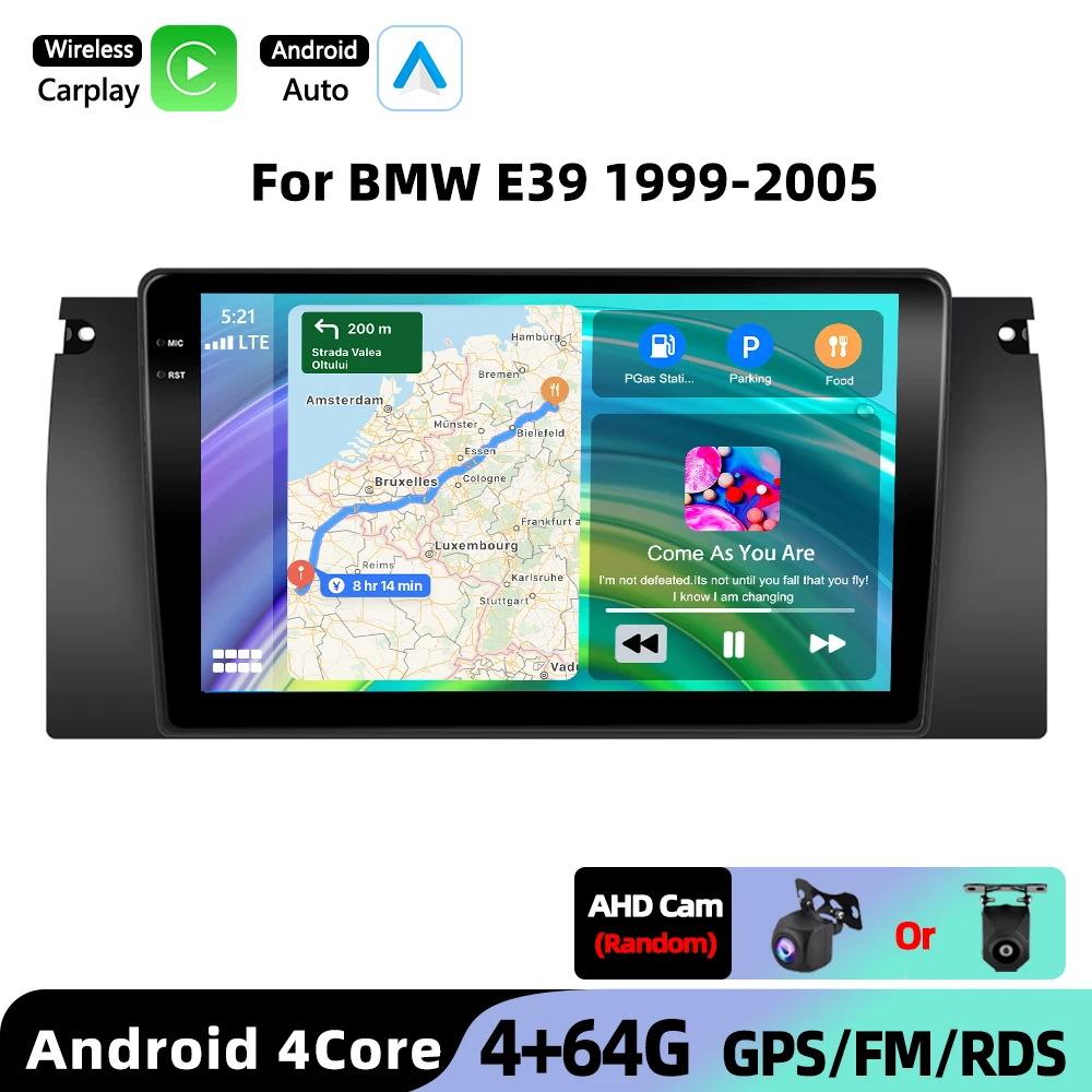 Podofo voor BMW E39 1999-2005 Draadloze CarPlay voor Apple Android Auto autoradio GPS FM WiFi BT Multimedia Stereo DSP EQ