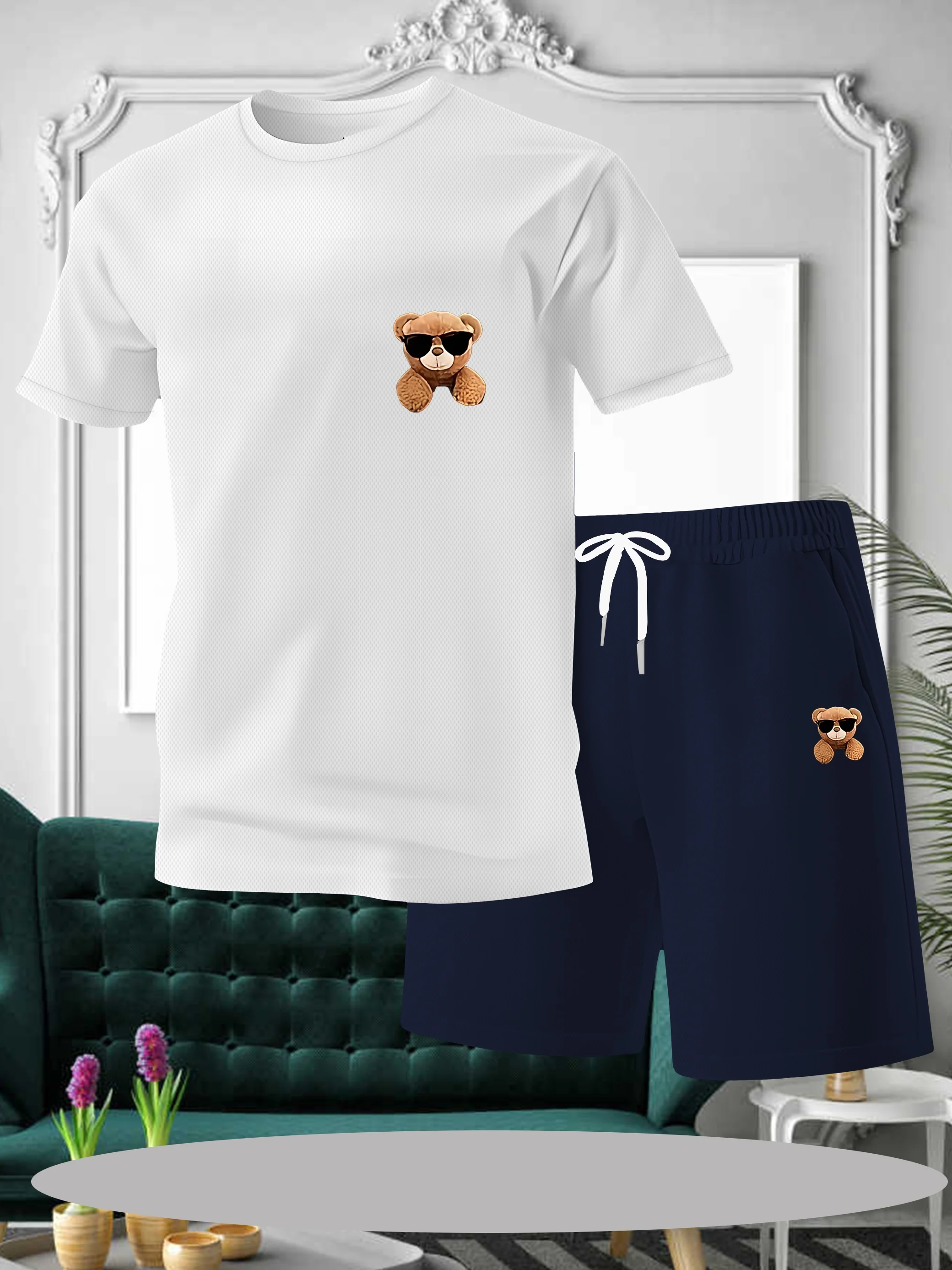 

Sports T-shirt set for men's summer short sleeved shorts, casual wear for teenagers and boys, one set to match