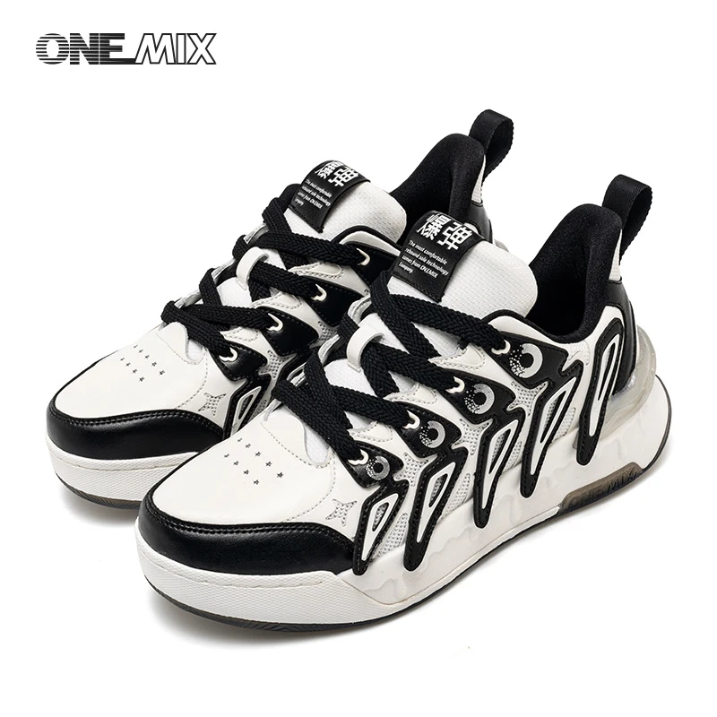 ONEMIX Skateboarding Shoes Wear-Resistant fashion All-Match Height Increase Casual Skate Leather Winter Thermal Male Sneakers
