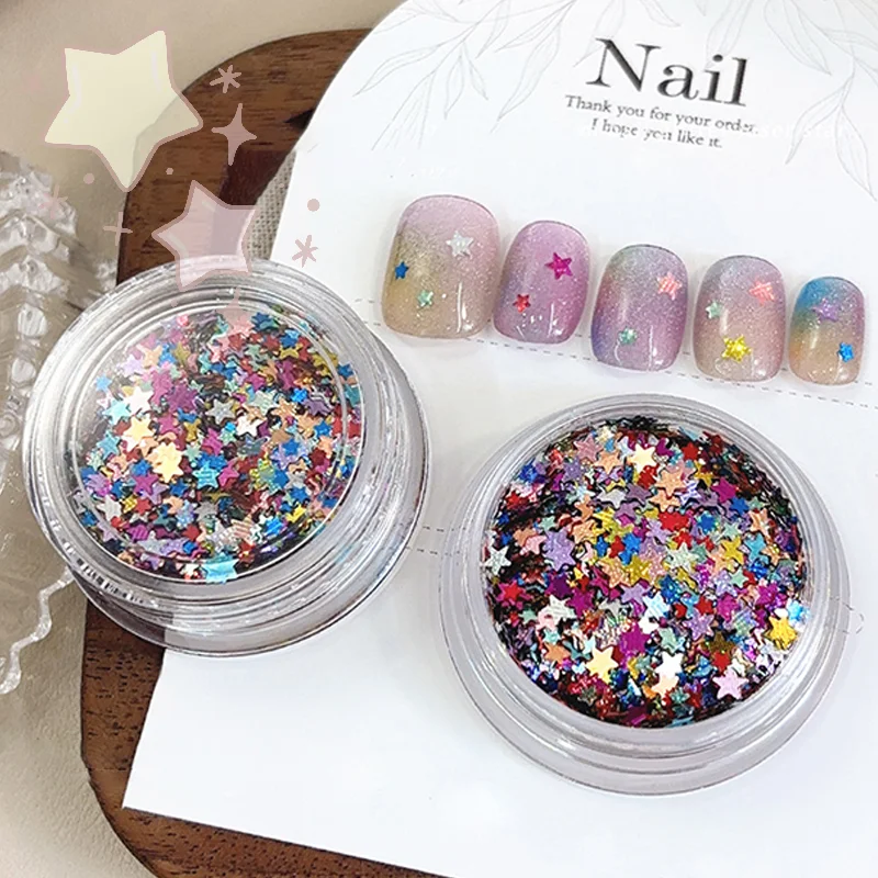 1 caja de lentejuelas brillantes para decoración de uñas, copos de lentejuelas con forma de estrella mixta, accesorios de decoración 3D