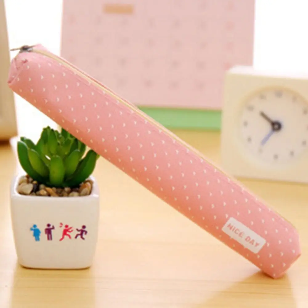 Lipstick Bag Long Strip Pencil Case Strip Shape Dots Canvas Pencil Bag Simple Candy Color Pens Storage Bag